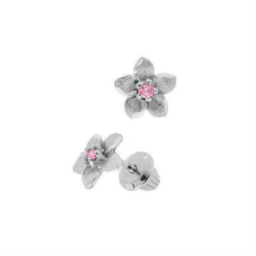 Pink Sapphire Stud Earrings 14K Solid White Gold Child Safe Screw Back 