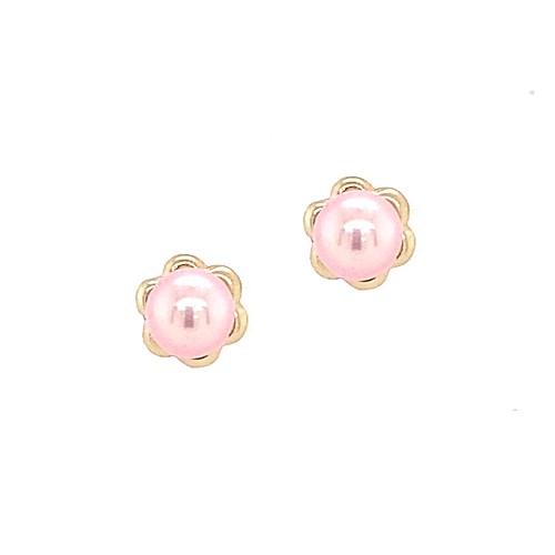 Ruffle Flower Pink Pearl Earrings with Screw Backs for Children in 14K ...