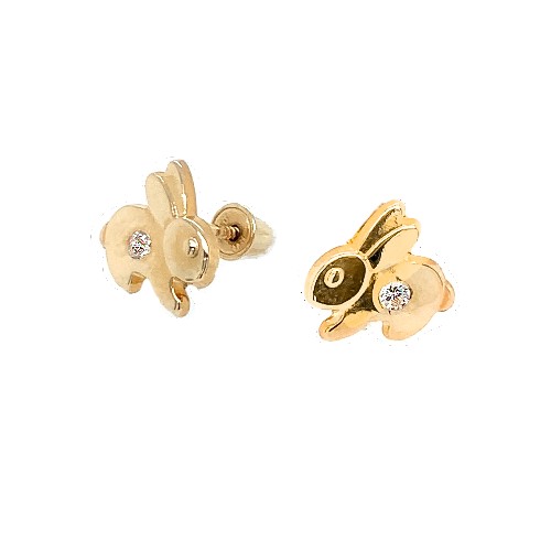 Bunny Rabbit Screw Back Earrings for Children in 14K Yellow Gold | Jewelry Vine