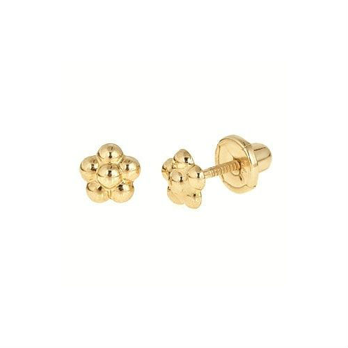 18K Yellow Gold Small Flower Baby Earrings with Screw Backs | Jewelry Vine