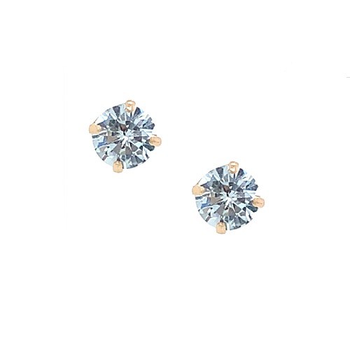 Toddler In 14K Yellow Gold With Screw Backs 4mm Round CZ Stud Earrings For Baby 