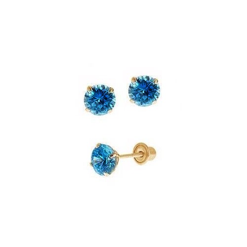 14K Real Yellow Gold Screw Back Earrings Round Birthstone Stud