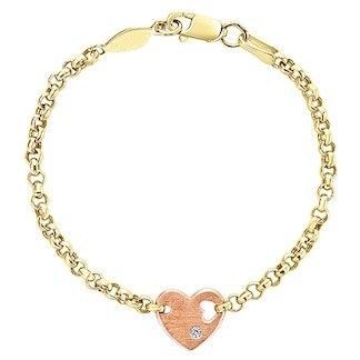 14K Gold Bracelet for Babies with Rose Gold Heart, Open Heart, & Diamond Accent