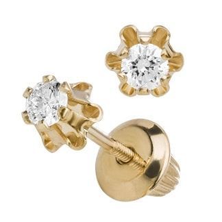 14K Yellow Gold 0.14 TCW Diamond Screw Back Earrings for Girls of All Ages