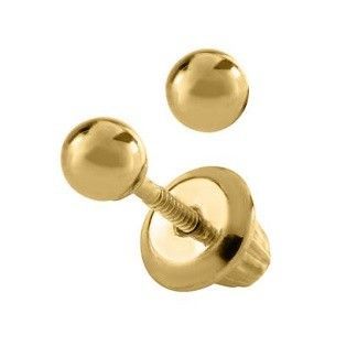 earrings screw gold stud ball baby 3mm backs 14k toddler tiny yellow