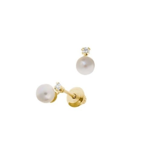 Real Pearl Earrings with Small Diamonds & Screw Backs