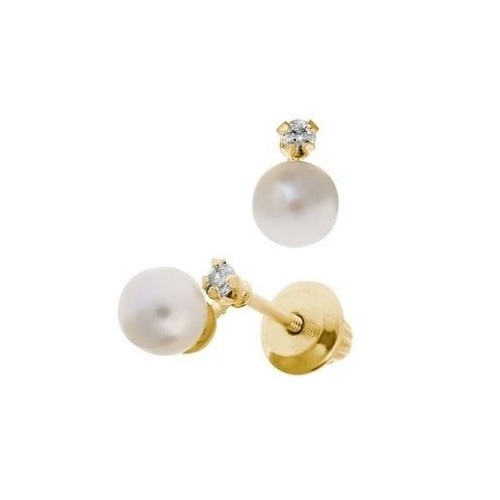 Real Pearl Earrings with Small Diamonds & Screw Backs