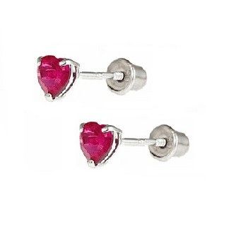 Baby Earrings With Cz Heart In 14kt White Gold With Safety Screw On Backs 