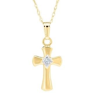 Small Cross Necklace with Diamond for Young Girls in 14K Yellow Gold ...