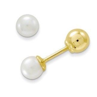screw earrings pearl ball children gold 4mm reversible 14k