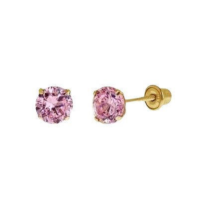 14k White Gold 5mm Round Pink CZ Stud Post Earrings 14k White Gold 5mm Round Pink CZ Stud Post Earrings