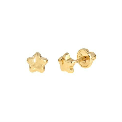 18K Gold Puffy Star Screw Back Earrings for Baby and Toddler | Jewelry Vine