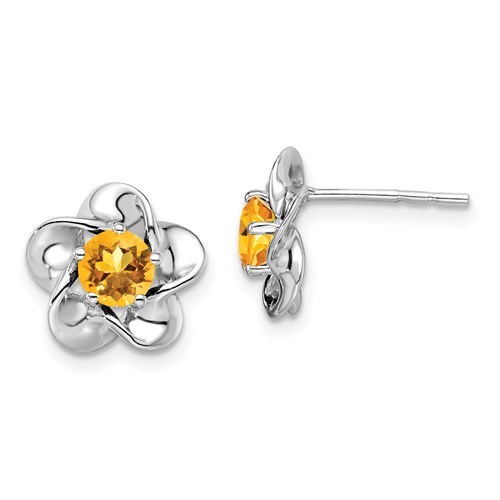 Sunflower Earrings In Stering Silver With Citrine