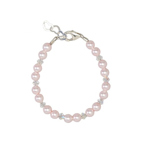 Pink Pearl and Clear Crystal Baby Bracelet / Child Bracelet - Sterling ...