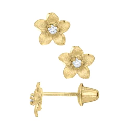Diamond Lily Flower Children Earrings in 14K Yellow Gold - The Jewelry Vine