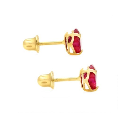 Baby Ruby Cz Heart Earrings In 14kt Yellow Gold With Safety Screw On Backs 