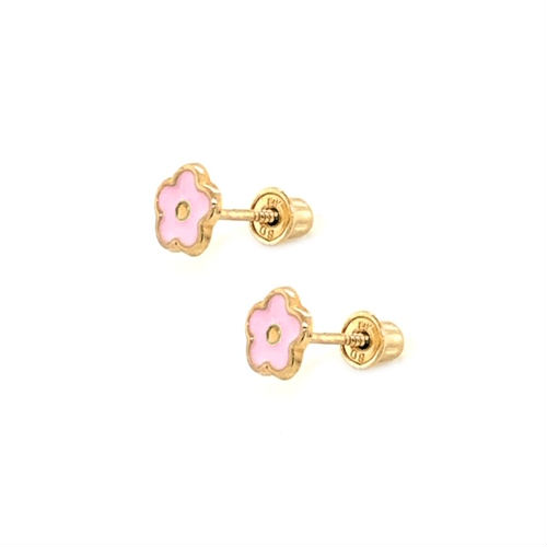18k Gold Plated Multicolor Enamel Flower Screw Back Earrings Toddlers Girls 8mm 