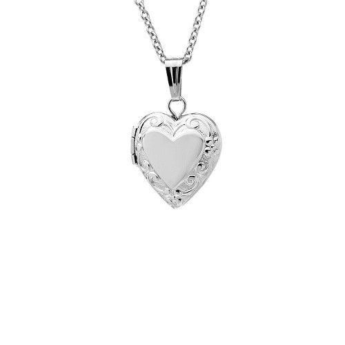 Small Sterling Silver Child's Heart Locket with Floral and Scroll ...