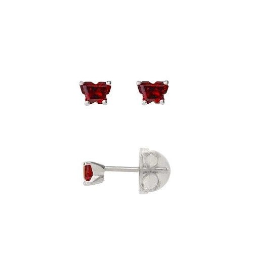 Petite Red Butterfly Silver Baby Earrings with Safety Backs-January Birthstone | Jewelry Vine