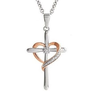 diamond cross necklace two-tone for girls and teen girls