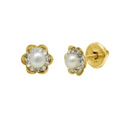 Pearl flower 18K gold baby earrings
