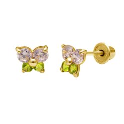 pink and green butterfly screw back earrings