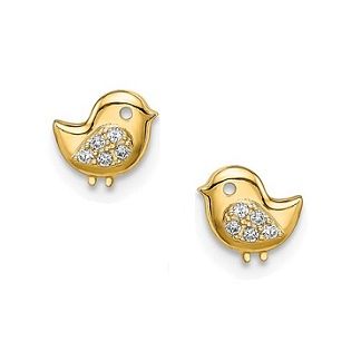 14k Yellow Gold Enamel Bird Safety Screwback Stud Earrings 