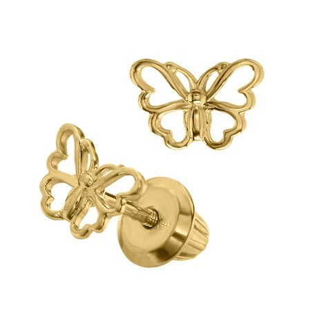 14k Yellow and White Gold Two Tone Butterfly Screw Back Earrings for Girls 