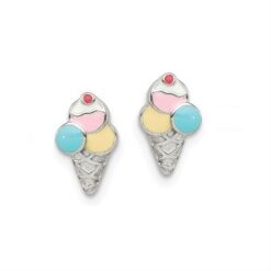 Details about   ICYROSE 925 Sterling Silver Pink Purple Ice Cream Cone Kids Stud Earrings 127 