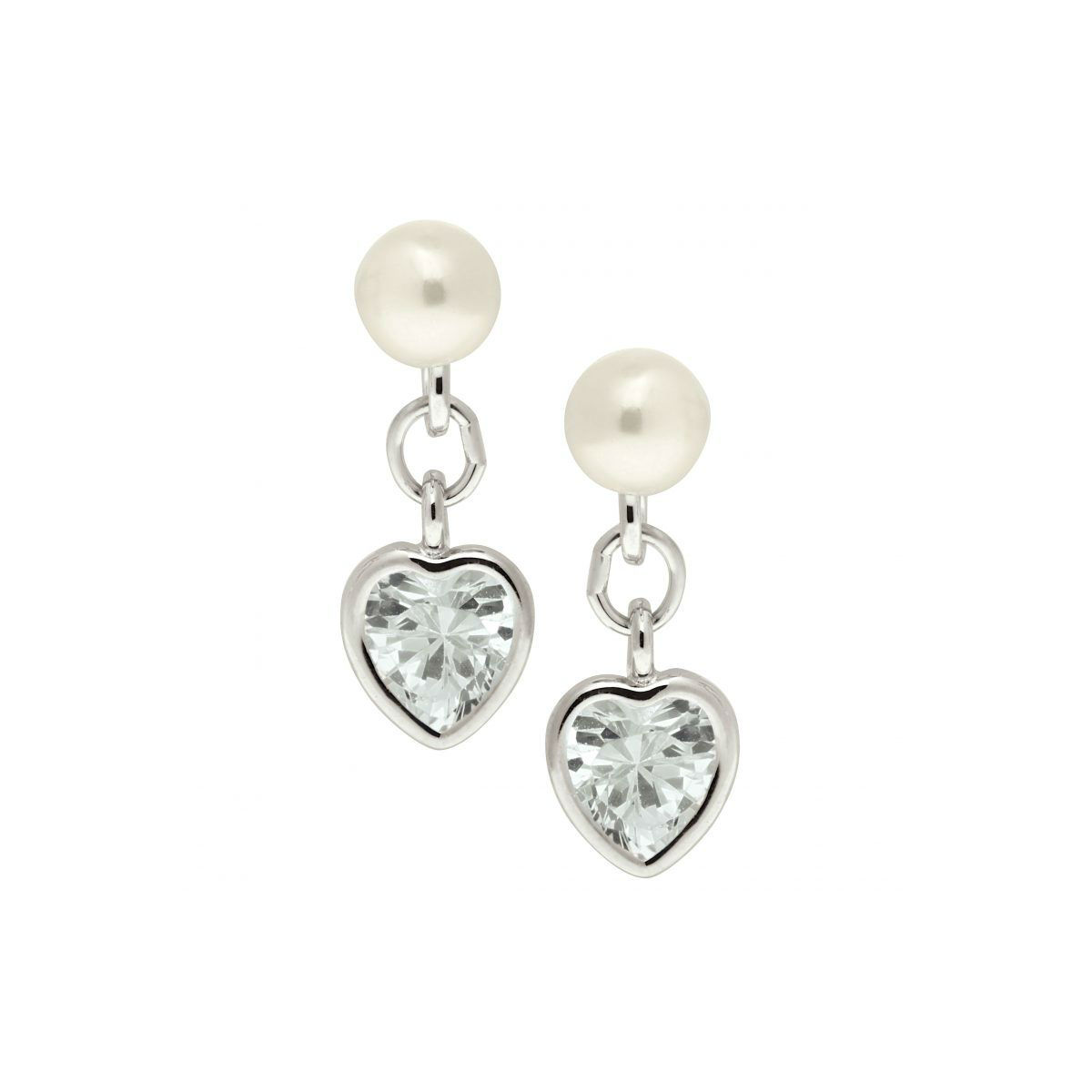 Pearl and Drop CZ Bezel Heart Screw Back Earrings for Young Girls in ...