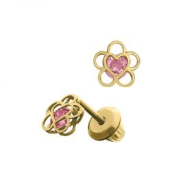 gold flower screw back earrings for little girl