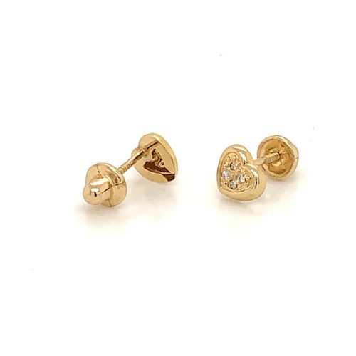 18K Gold Diamond Heart Screw Back Earrings for Baby, Toddler, Little Girl | Jewelry Vine