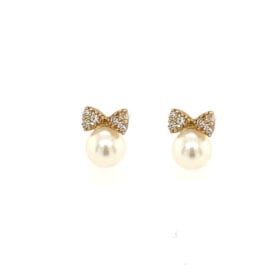 gold bow and pearl earrings screw back