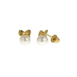 bow pearl gold earrings