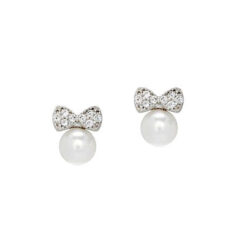 bow pearl white gold baby earrings