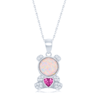 Silver Opal Teddy Bear Pendant Necklace | The Jewelry Vine