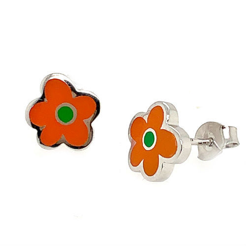 orange flower stud earrings