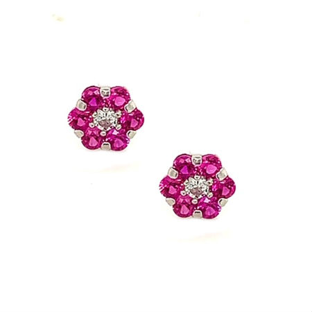 Ruby CZ Flower Child Birthstone Earrings in 14K White Gold - The ...
