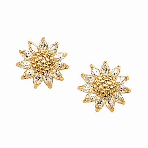 Sunflower Earrings - Gold & CZ