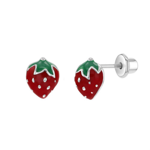 Red Strawberry Earrings in Sterling Silver with Screw on Backs - The ...