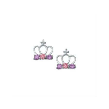 925 Sterling Silver CZ Princess Crown Screw Back Earrings for Little Girls