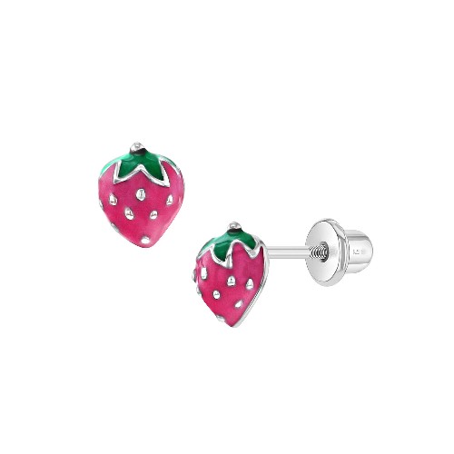 Sterling Silver Pink Strawberry Earrings | The Jewelry Vine