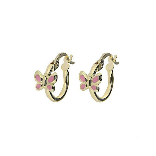 Girls 18K Gold Butterfly Hoop Earrings | Pink & White Enamel Earrings