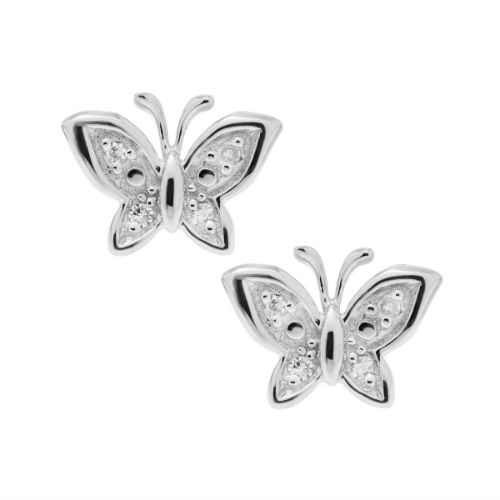 Genuine Diamond Butterfly Screw Back Earrings for Girls in Sterling Silver | Jewelry Vine