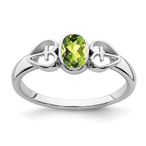 Sterling Silver Genuine Peridot Ring with Hearts and Cross Motif ...
