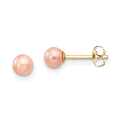 4mm-5mm Pink Round Cultured Pearl Earrings ~ 14K Gold - The Jewelry Vine