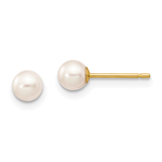 4mm-5mm White Round Cultured Pearl Earrings ~ 14K Gold - The Jewelry Vine