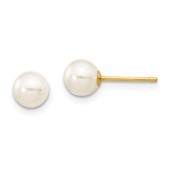 5mm-6mm White Round Cultured Pearl Earrings ~ 14K Gold - The Jewelry Vine