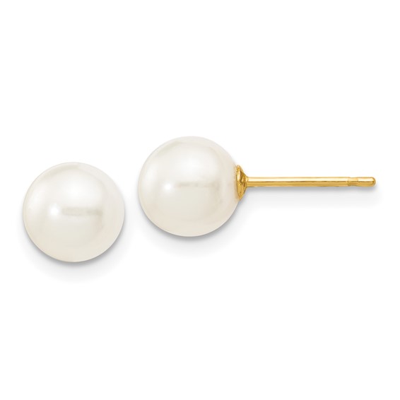 White Round Cultured Pearl Earrings ~ 14K Gold ~ 6-7mm - The Jewelry Vine