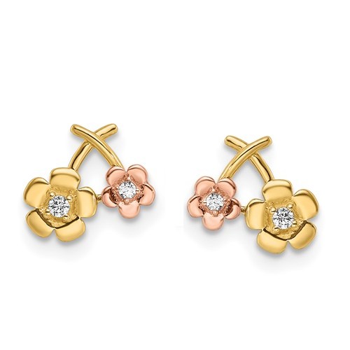 14k Yellow Gold Tiny Cross Stud Earrings 3/16 x 1/4 Inch Black Bow Jewelry 5.5 x 7.5mm 